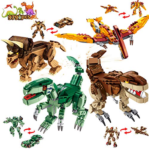 Juguetes de construcción de dinosaurio para niños: 979 piezas Juego de construcción 12 modelos para niños de 5 6 7 8 9 10 11 12 años Figuras T-REX Bloques de Kits de regalos para fiesta de cumpleaños