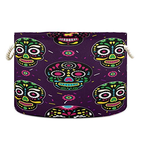 JULOE Plegable Cestas de Ropa Calavera de azúcar Colorida floralCesto para la Colada Impermeable Bolsa Bin Cesto Juguete Organizador 50L