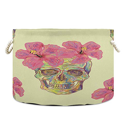 JULOE Plegable Cestas de Ropa Calavera Flor RosaCesto para la Colada Impermeable Bolsa Bin Cesto Juguete Organizador 50L