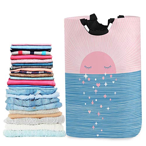 JULOE Plegable Cestas de Ropa Dibujos Animados de mar Azul Amanecer Rosa Cesto para la Colada Impermeable Bolsa Bin Cesto Juguete Organizador 50L