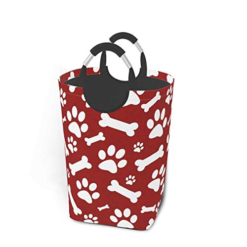 JULOE Plegable Cestas de Ropa Pata de Perro roja y blancaCesto para la Colada Impermeable Bolsa Bin Cesto Juguete Organizador 50L