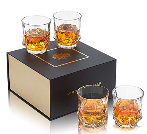 KANARS Vasos de Whisky, Copas de Whisky Cristal 100% Sin Plomo, 300 ml, 4 Piezas, Caja de Regalo de Lujo