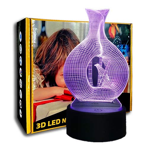 KangYD Luz nocturna 3D Hermoso pájaro en florero Animal, Lámpara de ilusión LED, Lámpara de decoración de oficina, Lámpara de atmósfera, 7 Cambio de color, F - Base de audio Bluetooth (5 colores)