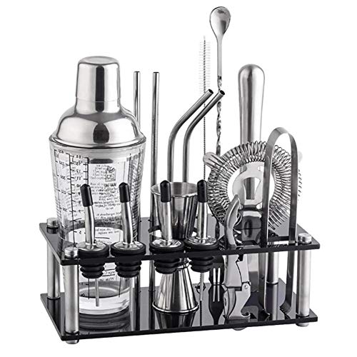 Kit de barman con soporte elegante, juego de coctelera profesional de 17 piezas, kit de barman en casa perfecto para bebidas mixtas, juego de herramientas de barra de martini de acero inoxidable