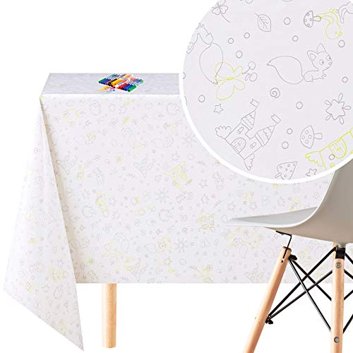 KP HOME Mantel de PVC reutilizable para colorear para niños, rectangular, 200 x 140 cm, de vinilo, lavable, de plástico, suave, con diseño para niños