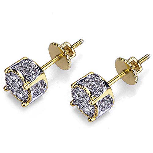 kyman Pendientes Aretes de Hip-Hop Europeos y Americanos Micro-Ind Zircon Round Pendientes de Dos Colores 925 Fungus Blanco Cap Accesorios de Moda