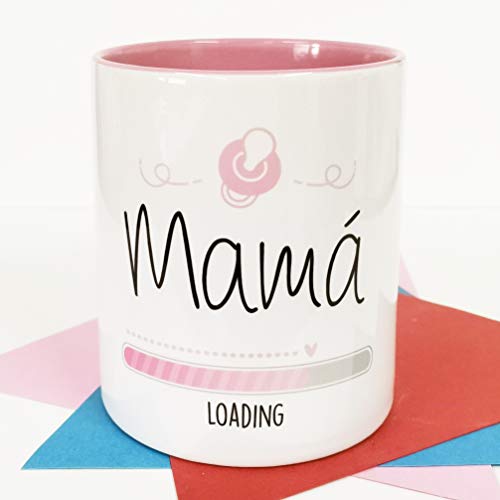 La mente es Maravillosa - Taza con Frase y Dibujo Divertido (Mamá Loading) Regalo Original para Futura MAMÁ