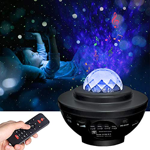 Lamker Proyector de Luz Estelar LED Estrellas Océano Olas Giratorio Iluminación Infantil Nocturna Estrellas Galaxia Música Lampara con Bluetooth Temporizador y Remoto para Niños y Adultos Dormitorio