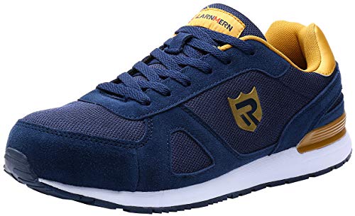 LARNMERN Zapatillas de Seguridad Hombres L9096 S1 SRC Zapatos de Trabajo con Punta de Acero Ultra Liviano Suave y cómodo Transpirable(45 EU,Azul Amarillo)