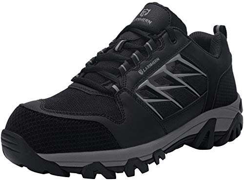 LARNMERN Zapatos de Seguridad para Hombre, Transpirable Puntera de Acero Reflectivo Zapatillas de Trabajo (42 EU,Negro)