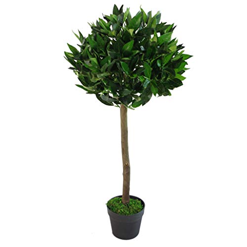 Leaf Árbol de Laurel Artificial, Tallo Trenzado o Liso, en Maceta de plástico Negro, Verde, 90 cm