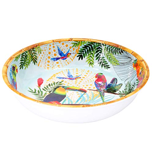 Les Jardins de la Comtesse – Plato hondo grande de melamina pura, plato de sopa o pasta, ensaladera – Multicolor – Contorno de bambú – Toucanes de Rio – Colección MelARTmine – Ø 23 cm