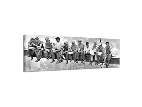 Lienzo decorativo panorámico, de trabajadores en la ciudad de Nueva York, lienzo de pared, lienzo artístico, imagen vintage antigua en blanco y negro, negro/blanco, 158x46cm