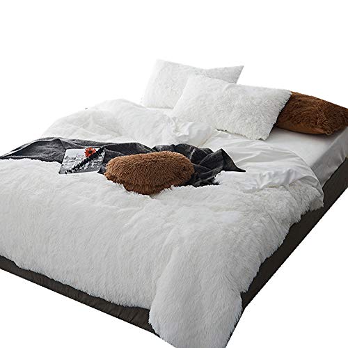 lijunjp Juegos de Cama de Felpa de 4 Piezas, Funda nórdica de Piel sintética esponjosa, sábana de Cama de Terciopelo, Fundas de Almohada Peluda, Cierre de Cremallera, para Dormitorio, Hotel