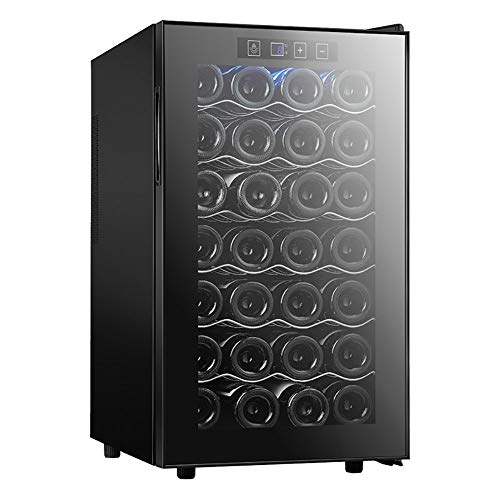 LRXGOODLUKE Frigoríficos para vinos, refrigerador de Vino con Pantalla táctil Independiente de 28 Botellas, Controles electrónicos, Negro 68L refrigerador de Vino.