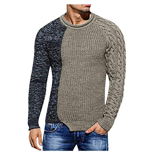 Luckycat Jersey de algodón Suave con Cuello Redondo de canalé para Hombre Sudadera para Hombre Manga Larga Patchwork Tops tee Outwear Blusa Jersey Ajustado para Hombre Ocasionales al Aire Libre