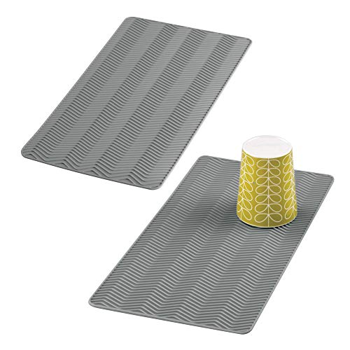 mDesign Juego de 2 alfombrillas escurreplatos para cocina – Tapete de silicona pequeño para fregadero – Escurridor de vajilla y utensilios – Ideal como salvamanteles para ollas y sartenes – gris