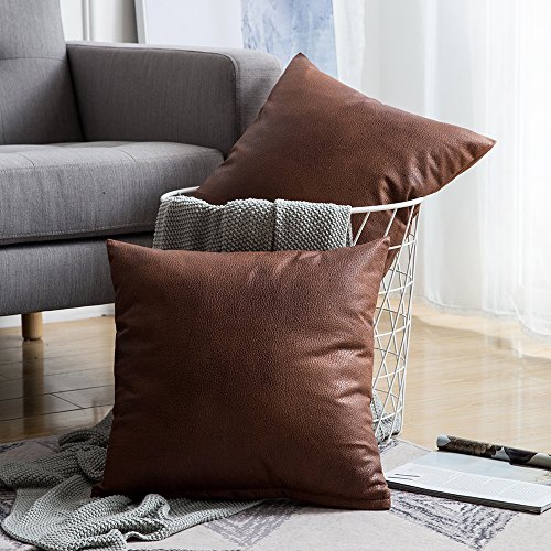 MIULEE Juego de 2 Funda de Cojín de Sofá de Cuero de Imitación Hogar Decorativo para el Hogar Sofá del Dormitorio Sala de Estar Cama Funda de Almohada 45X45cm Marrón