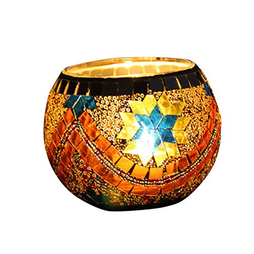 Mobestech Soporte para velas de té de estilo europeo, diseño de globo turco, mosaico, de cristal, para bodas, fiestas, centros de mesa, decoración