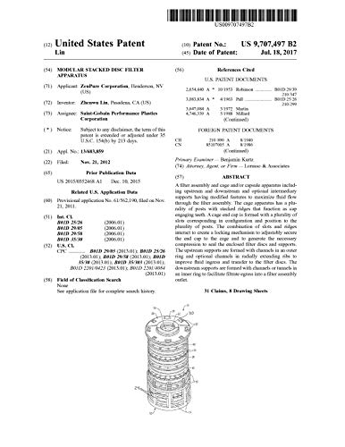 Modular stacked disc filter apparatus: United States Patent 9707497 (English Edition)