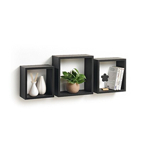 Modul'Home 6RAN789BC - Estantería con Forma de Cubo (Tablero DM, 11,8 x 30 x 30 cm), Tablero/Madera DM, Negro, 3 Tallas 23 cm/26,5 cm/30 cm