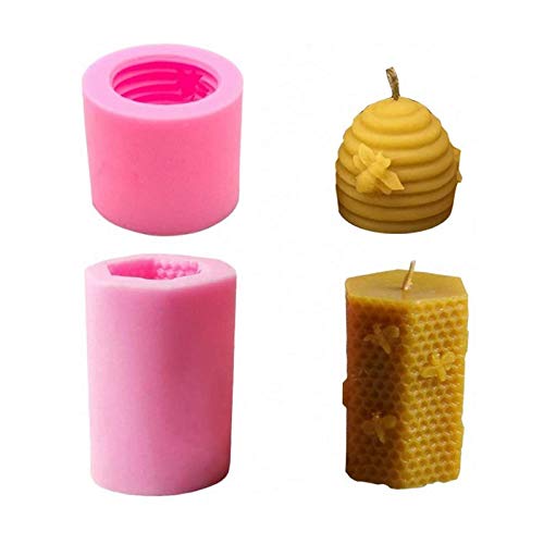 Molde de Jabón Abeja 3D Forma de Panal Molde de Silicona para Fondant Casero Molde de Silicona 3D con Forma de Panal Molde de Silicona para Velas de Cera Silicona con Forma Abeja en 3D (2 Piezas)