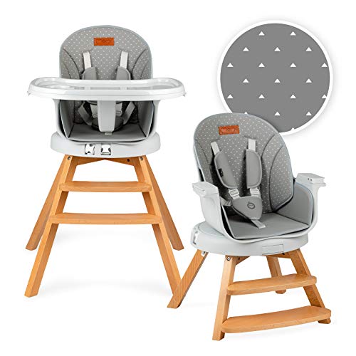 MoMi Woodi - Trona 3 en 1 para bebés y niños de 6 a 36 meses de vida (máx. 15 kg de peso corporal, 83 x 60,5 x 104 cm, peso 11,3 kg, cinturón de seguridad de 5 puntos, trona 360°), color gris