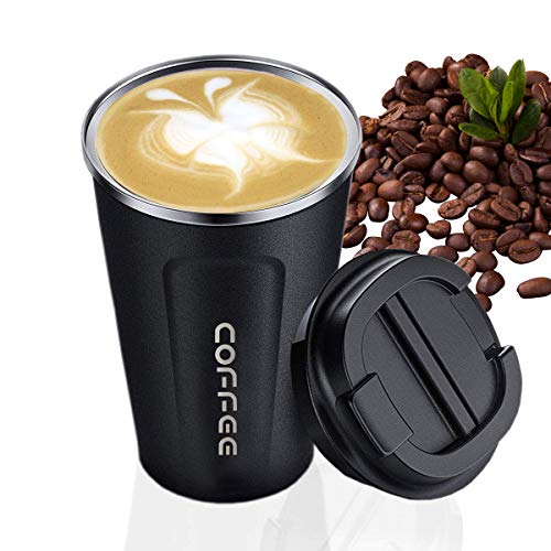 MOMSIV Taza de café, reutilizable al vacío a prueba de fugas, taza de café de doble pared, aislante de acero inoxidable, respetuosa con el medio ambiente, taza de viaje para café, té y bebidas frías