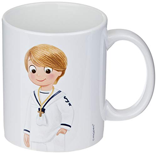 Mopec G754.1 Taza cerámica Comunión Marinero Mano en Bolsillo, Porcelana