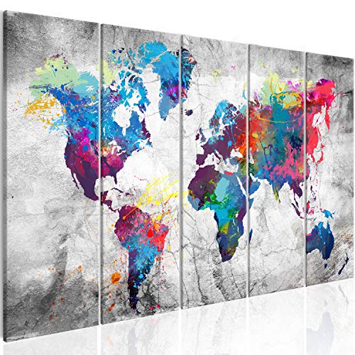 murando Cuadro Acústico Mapamundi 200x80 cm XXL Impresión Artística 5 Piezas Lienzo de Tejido no Tejido Estampado Decoración de Pared Aislamiento Absorción de Sonidos k-A-0179-b-p