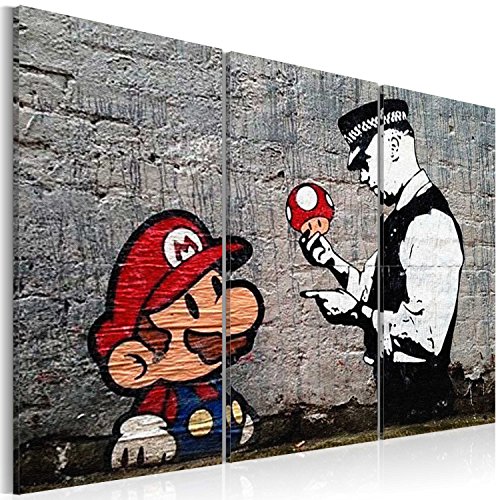 murando - Cuadro en Lienzo 60x40 cm - Banksy Impresión de 3 Piezas Material Tejido no Tejido Impresión Artística Imagen Gráfica Decoracion de Pared Mario Street Art h-B-0080-b-e