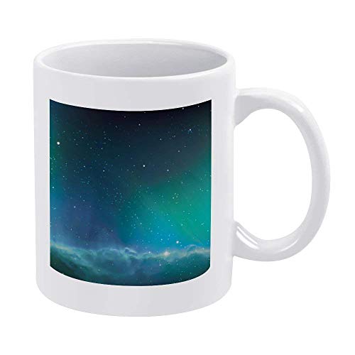 N\A Tazas de café Blancas de 11 oz, Taza de Chocolate de cerámica con Escena de Aurora Verde ágata para Mujer, Jefe, Amigo, Empleado o cónyuge