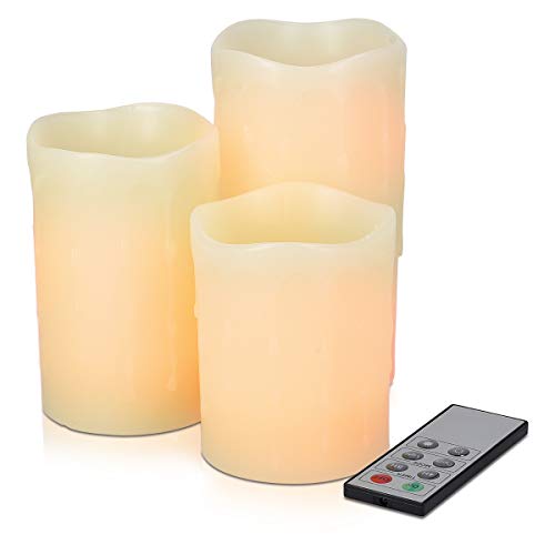 Navaris Pack de 3 Velas de Cera auténtica LED - Velas LED con Efecto Parpadeante y Mando a Distancia - Vela con luz Blanca cálida - con Temporizador