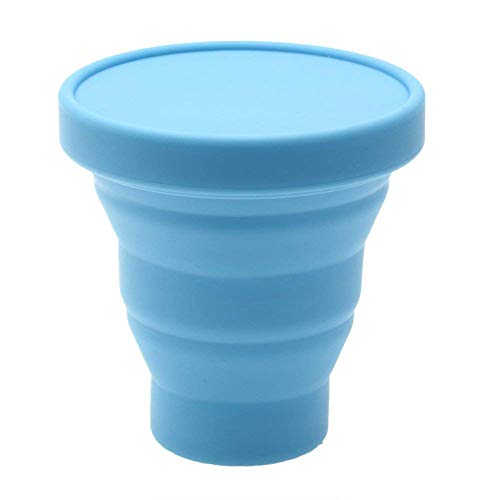 Newin Star Plegables de Silicona Copa con Tapa 200 Ml Vaso para Beber, Taza Portable para la excursión Que acampa de la Comida campestre Azul del Viaje Decoración de hogar