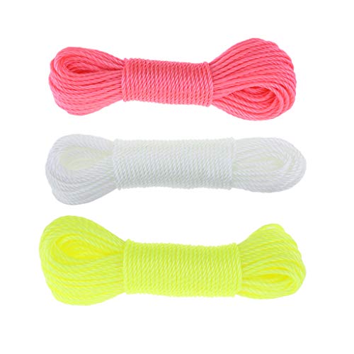 NON 3pcs Cuerda de Lavado Correa de Deportes Garaje Herramientas de Jardinería Decoración Hogar - 20m (Amarillo + Rosa + Blanco)