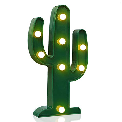 Novedad Lugar diseñador Cactus Carpa señal, lámpara LED Verde Tropical, Sala de Estar, Dormitorio Mesa y Pared decoración de Navidad para niños y Adultos, Funciona con Pilas de 10 Pulgadas de Alto