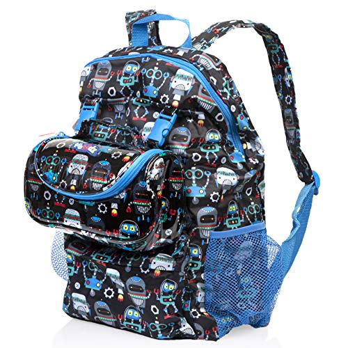 Nuby Trendz 2 in 1 Backpack and Lunch Box, Robots Mochila Infantil, 41 cm, 12 Liters, Negro (Black, Multicoloured)