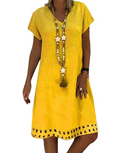 Onsoyours Mujer Vestido Bohemio Corto Florales Nacional Verano Vestido Casual Magas Cortas Chic de Noche Playa Vacaciones A Amarillo 42