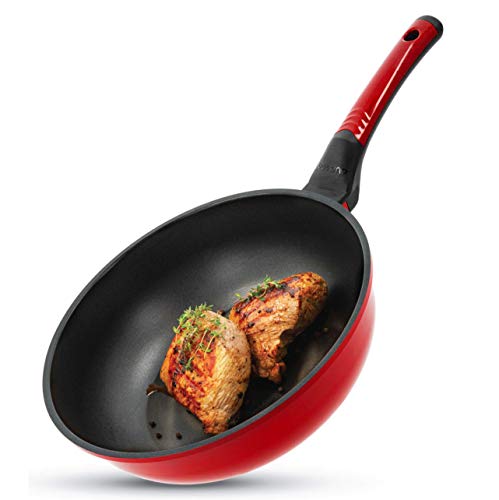 Oursson Sartén Wok de Ceramica con Recubrimiento Diamente, Antiadherente, Todo Tipo de Fuegos: Inducción, Gas, Eléctrico y Cerámica, PW2800D/RD (28cm. WOK)