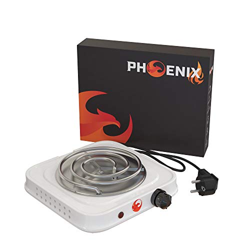 Phoenix - Hornillo Cachimba Electrico Shisha para Carbones Barbacoa - Cocina Electrica Portatil para Camping o Encendedor Carbones Hookah (Blanco)