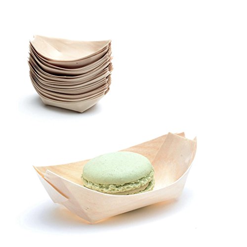 Plantvibes Platos de Madera en Forma de Barco, 100% compostable & CO2-neutral - 100 Botes ecológicos tamaño S - Vajillas Desechables, Bandejitas Desechables para Aperitivos y Tapas