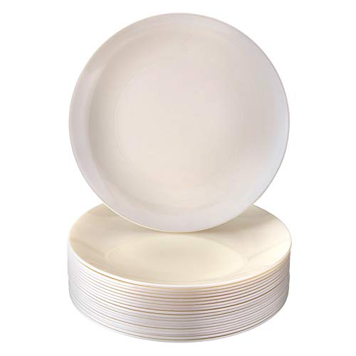 PLATOS GRANDES DESECHABLES | 20 piezas | Platos de plástico resistente | Aspecto elegante de porcelana | Opulence - Crema (10,25 pulgadas/25 cm)