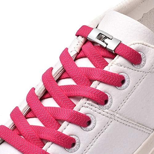 QITAO Nuevos 1 Segundo elástico rápida Cordones Plana Cordones del Zapato Sin Lazo Cruz de la Hebilla de Bloqueo Cordones de los Zapatos for niños Ocio for Adultos Zapatillas de Deporte Cordones Lazy