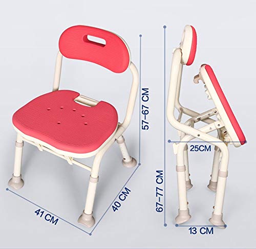 QiXian Silla de Baño, con Respaldo Taburete Plegable para Mujeres Embarazadas Antideslizante Accesible Taburete de Ducha Rojo