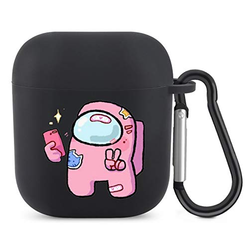 RaglMtC Am-ong Us - Carcasa protectora unisex para Airpod, diseño de dibujos animados de silicona suave para AirPods 2 y 1, con llavero