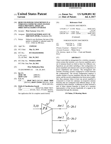 Reduced power consumption in a wireless communication system while providing adequate directional radio coverage: United States Patent 9698891 (English Edition)