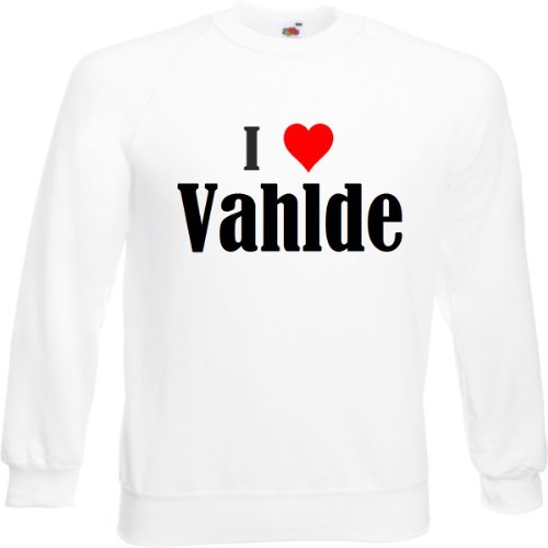 Reifen-Markt Sudadera con texto "I Love Vahlde para mujer, hombre y niños en los colores negro, blanco y azul con estampado Blanco XXL