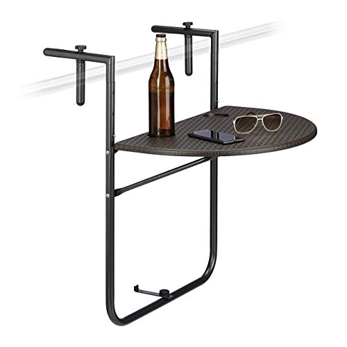 Relaxdays Mesa Colgante de Balcon Plegable Bastian, 84 x 60 x 63 cm, Altura Ajustable, Café, Marrón, 1 Ud