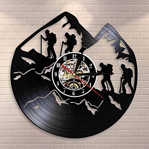 Reloj de Pared de Vinilo Nature Mountain Hiker Reloj de Pared Cuerda de montaña Riesgo Escalada Disco de Vinilo Reloj de Pared Mountain Adventurer Gift 30 × 30Cm