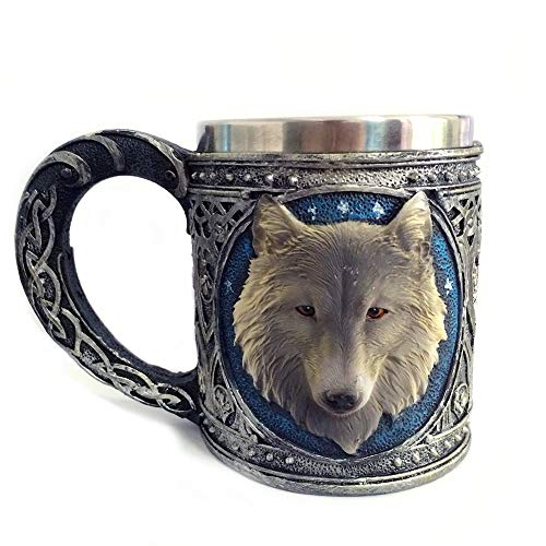 Ruiting Copa de Acero 3D Lobo Resina Inoxidable de la Taza Creativa de la Jarra de Cerveza Vaso para Beber té Copa del Lobo Taza de café